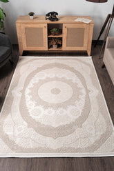 Elkenz 7552 Bej Uzun Ömürlü Yumuşak Dokulu Halı